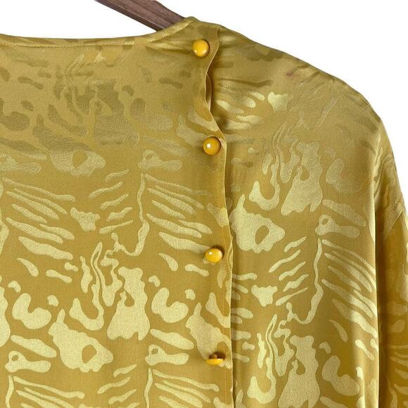 Vintage Nina Ricci 100% Silk Jacquard Long Sleeve‎ Blouse in Yellow, Size 8 - Picture 10 of 14
